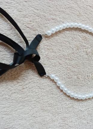 Колье, чокер белое ожерелье с черной лентой