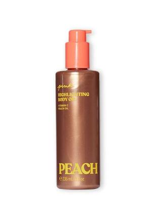 Олія-бронзатор для тіла з шимером pink victoria's secret shimmer peach highlighting oil, 236 мл1 фото