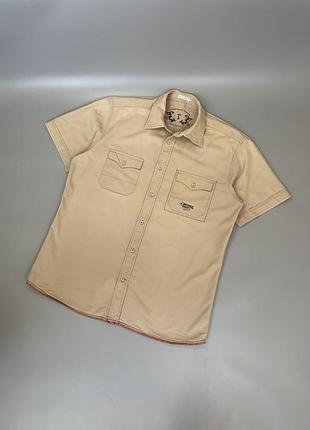 Бежевая винтажная тенниска casa blanca, laguna beach california, касса бланка, оригинал, шведка, гавайка, с принтом, кофейная, молочная