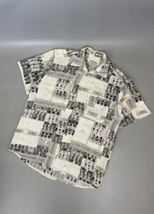 Кольорова світла лляна теніска hudson river, з принтом, молочна, біла, хадсон рівер, пляжна гавайська сорочка, шведка