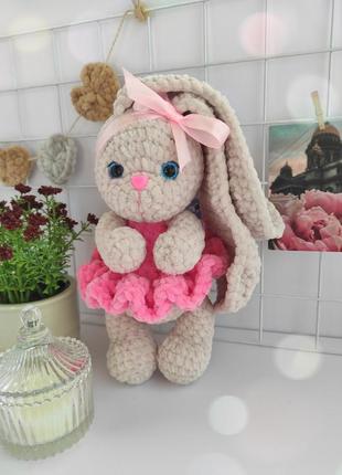Вязаный зайчонок ручной работы, милый плюшевый зайчонок