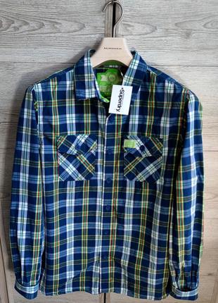 Чоловіча щільна бавовняна сорочка superdry в зелено-білому кольорі розмір l
