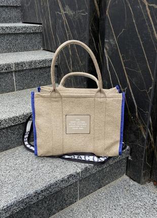 Сумка у стилі marc jacobs the large tote bag beige/blue6 фото