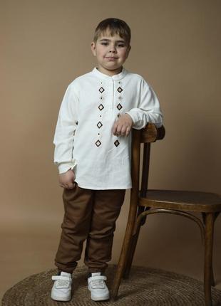 Сучасна сорочка вишиванка для хлопчика льон,3 фото