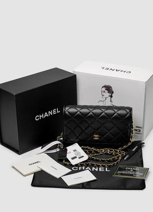 Сумка  chanel classic wallet on chain black/gold (арт: 99365)5 фото