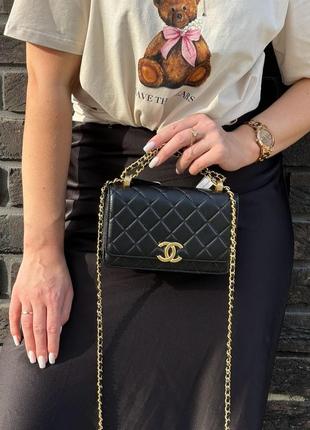 Сумка chanel calfskin quilted perfect fit wallet on chain black/gold (арт: 99366)2 фото