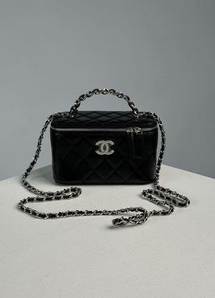 Сумка chanel classic black lambskin pearl crush vanity bag silver (арт: 99367)