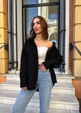 Стильна вельветова базова жіноча сорочка оверсайз з довгими рукавами