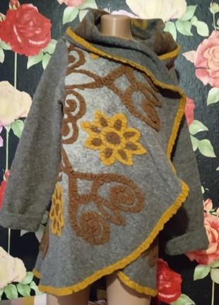 Український образ вовняний кептар з рукавами,сардак, вовняний жакет пальто принтований...