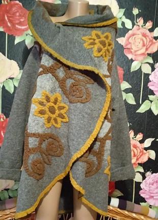 Український образ вовняний кептар з рукавами,сардак, вовняний жакет пальто принтований...