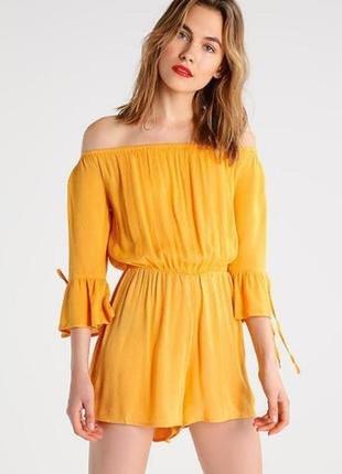 Ромпер  комбинізлн жіночий літній жовтий з відкритими плечима віскоза комбінезон комбінезон шорті віскоза... new look