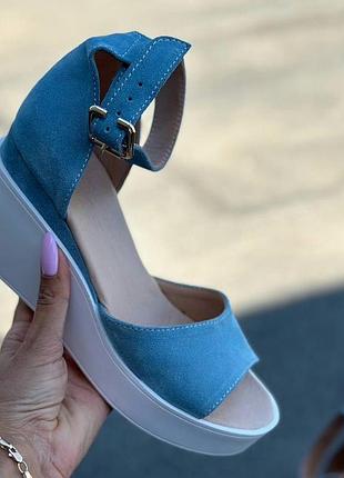 36-41 рр босоножки натуральная замша/ кожа на танкетке белый, черный, красный, голубой, пудра4 фото