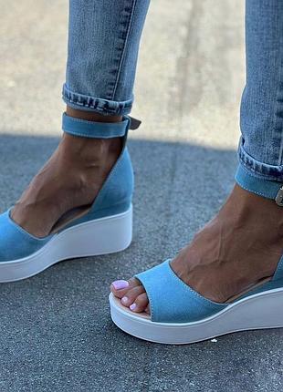 36-41 рр босоножки натуральная замша/ кожа на танкетке белый, черный, красный, голубой, пудра