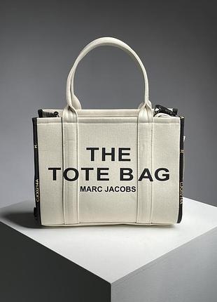 Сумка у стилі marc jacobs medium tote bag white/black