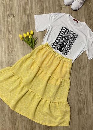 Жовта довга спідниця, квітковий принт, h&m