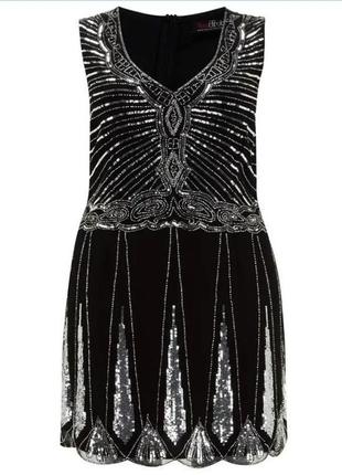 🌿1+1=3 шикарное черное блестящее платье вся в бисере и пайетках tfnc london, размер 44 - 46