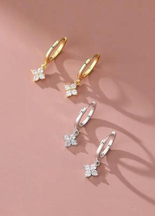 Серьги серебро 925 покрытие фианиты сережки9 фото