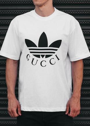 Чоловіча футболка бавовняна adidas x gucci 100% cotton / адідас гуччі біла літній одяг