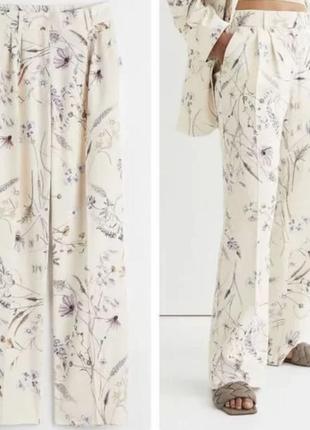 Натуральні брюки штани жіночі h&m  тренд топ хіт літа легкі брендові круті штани кльош широкі zara
