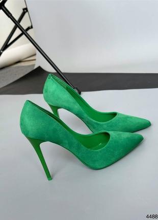 Лодочки зеленые женские на шпильке туфли2 фото