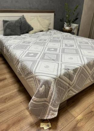 Покривало лляне ромби-сердечка світло-сіре, 160 х 220 см