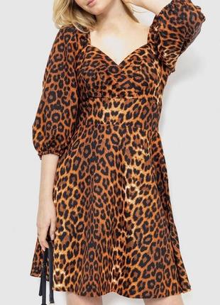Женская леопардовое платье с рукавами фонарики