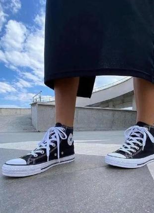 Текстильные кеды чёрного цвета с надписью в стиле converse