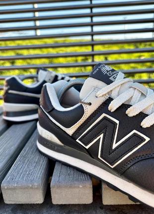 Кросівки new balance 574 (шкіра, темно-сірі)6 фото