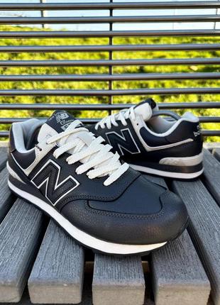 Кросівки new balance 574 (шкіра, темно-сірі)3 фото