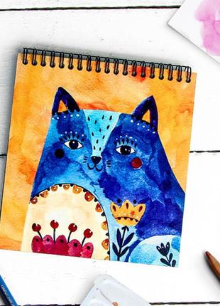 Блокнот для записей и эскизов sketchbook (квадрат.) синий кот