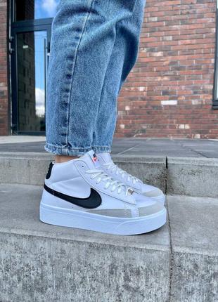 Жіночі шкіряні кросівки nike blazer mid platform ‘white black’ найк блейзер1 фото