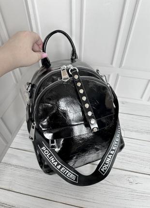 Жіночий шкіряний лаковий рюкзак. жіноча шкіряна сумка. polina&eiterou.1 фото