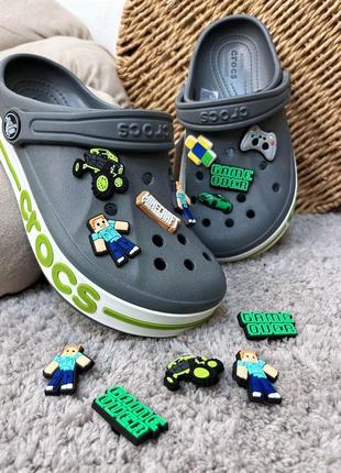 Дитячі крокси сабо crocs bayaband clog charcoal сірі усі розміри джибітси