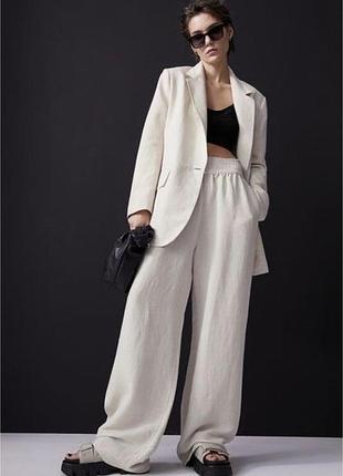 Прямые светлые брюки h&m, лен и вискоза, размер m-l