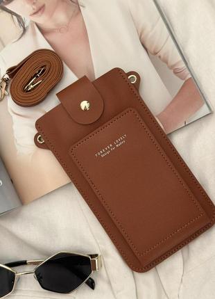 Маленькая сумка-кошелек для телефона  коричневый (1215)