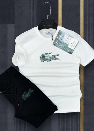 Летний мужской спортивный костюм комплект футболка и шорты lacoste