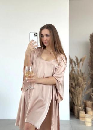 Жіночий шовковий халат з сорочкою р.s,m,l,xl.