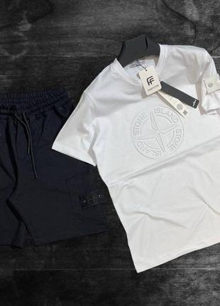 Летний мужской спортивный костюм футболка и шорты stone island