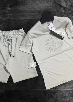 Летний мужской спортивный костюм футболка и шорты stone island