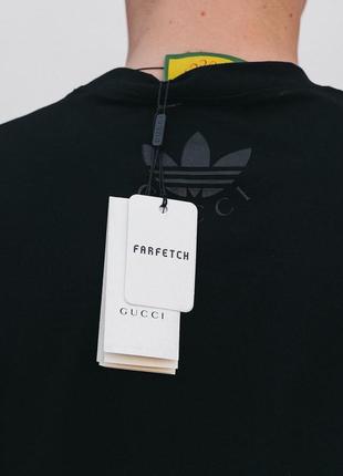 Мужская футболка хлопковая  adidas x gucci 100% cotton / адидас гуччи черная летняя одежда3 фото