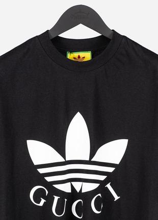 Мужская футболка хлопковая  adidas x gucci 100% cotton / адидас гуччи черная летняя одежда6 фото