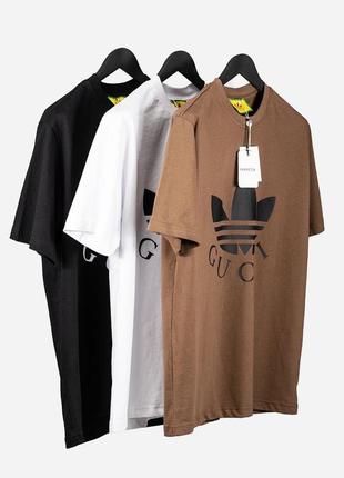 Чоловіча футболка бавовняна adidas x gucci 100% cotton / адідас гуччі чорна літній одяг8 фото