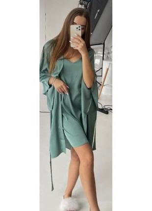 Жіночий шовковий халат з сорочкою р.s,m,l,xl.