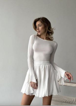 Юбка белая летняя тренд белая юбка плиссе короткая размеры от 42 до 46