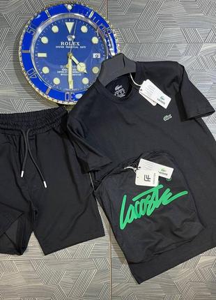 Летний мужской спортивный костюм комплект футболка и шорты lacoste