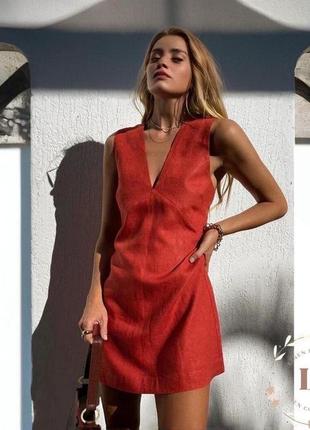 Сукня льон лляна трапеція по фігурі пряма вільна виріз декольте сарафан  бретельки широкі бретелі коротка міні легке плаття спідниця