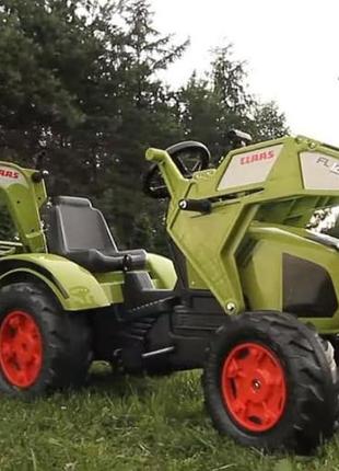 Детский трактор на педалях с прицепом, передним и задним ковшом falk 1010w claas axos