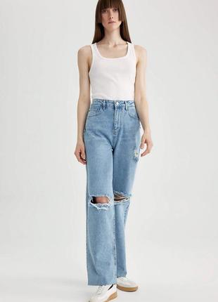Джинсы wide leg с высокой посадкой