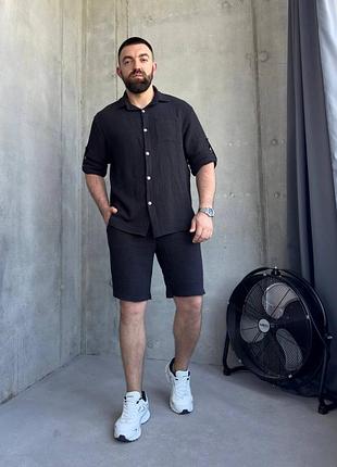 Літній костюм на вихід 🔥 чорний, сірий, джинси, оливка та білий, m,l,xl,xxl шорти та сорочка