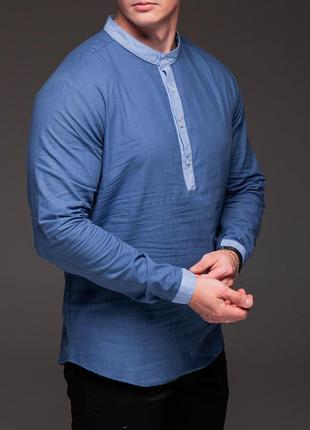 Чоловіча сорочка лляна з довгим рукавом в 2-х кольорах 👔4 фото
